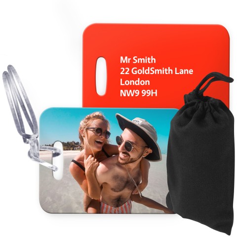 (10cm x 7cm) Red with Clear Loop (Personalised with Text) with Small Black Storage Pouch
