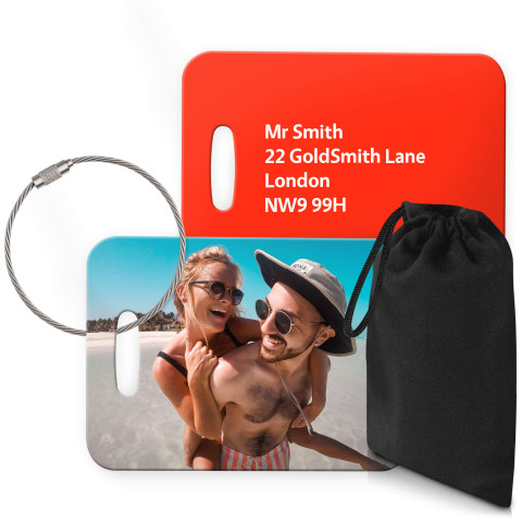 (10cm x 7cm) Red with Metal Loop (Personalised with Text) with Small Black Storage Pouch