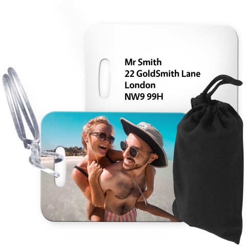(10cm x 7cm) White with Clear Loop (Personalised with Text) with Small Black Storage Pouch