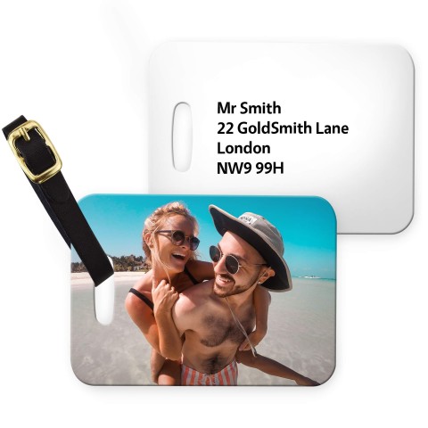 (10cm x 7cm) White with Leather Strap (Personalised with Text)