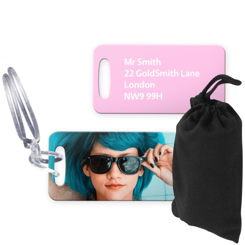 (9cm x 4.5cm) Baby Pink with Clear Loop (Personalised with Text) with Small Black Storage Pouch