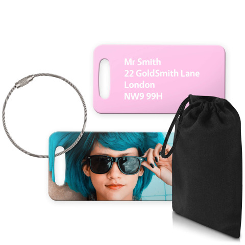 (9cm x 4.5cm) Baby Pink with Metal Loop (Personalised with Text) with Small Black Storage Pouch