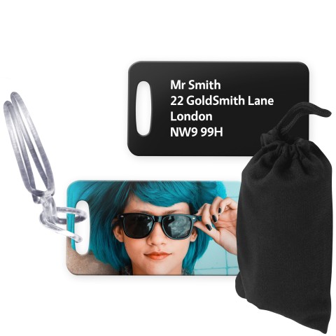 (9cm x 4.5cm) Black with Clear Loop (Personalised with Text) with Small Black Storage Pouch