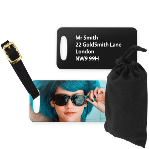 (10cm Circle) Black with Leather Strap (Personalised with Text) with Small Black Storage Pouch