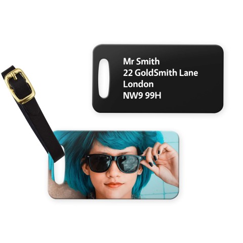 (9cm x 4.5cm) Black with Leather Strap (Personalised with Text)