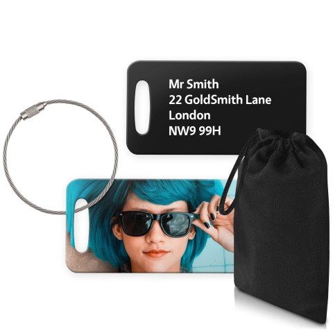 (9cm x 4.5cm) Black with Metal Loop (Personalised with Text) with Small Black Storage Pouch