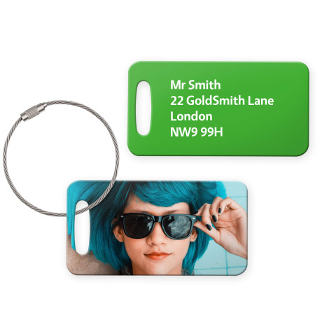 (9cm x 4.5cm) Bright Green with Metal Loop (Personalised with Text)