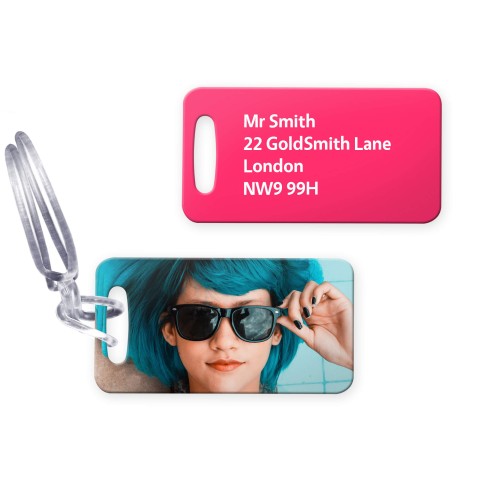 (9cm x 4.5cm) Hot Pink (Fuchsia) with Clear Loop (Personalised with Text)