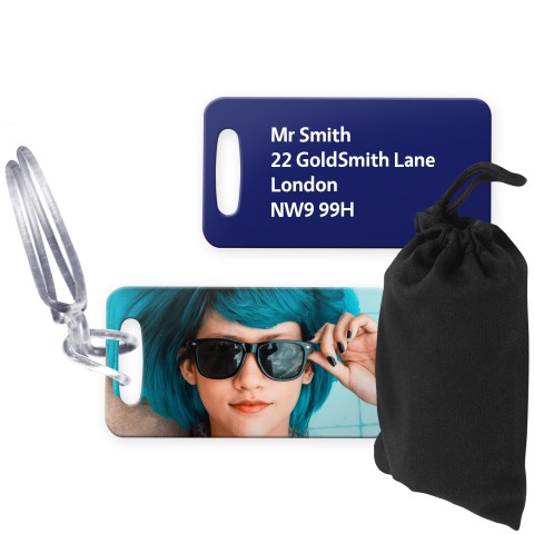 (9cm x 4.5cm) Navy Blue with Clear Loop (Personalised with Text) with Small Black Storage Pouch