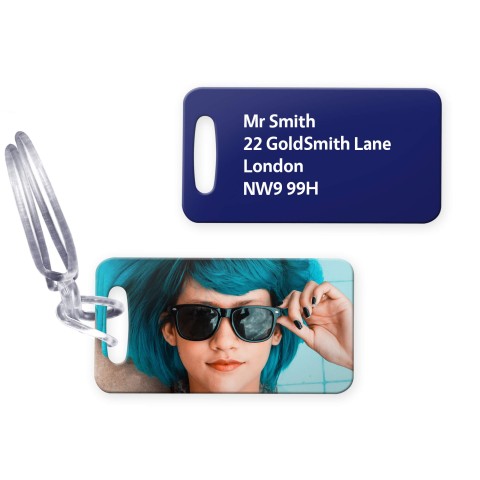 (9cm x 4.5cm) Navy Blue with Clear Loop (Personalised with Text)