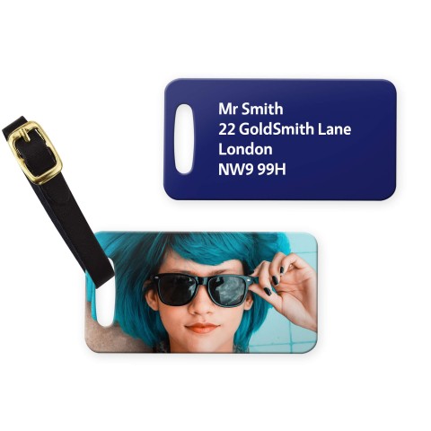 (9cm x 4.5cm) Navy Blue with Leather Strap (Personalised with Text)