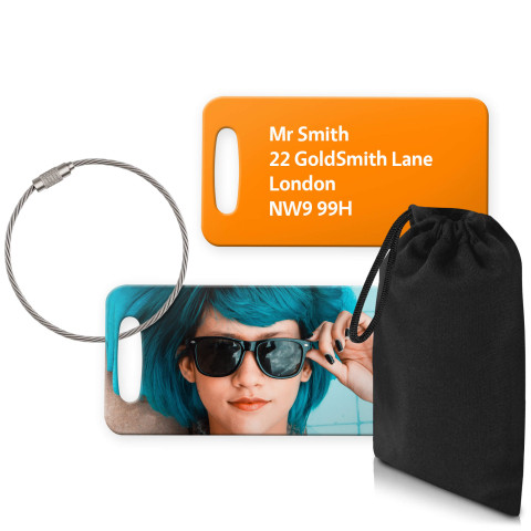 (9cm x 4.5cm) Burnt Orange with Metal Loop (Personalised with Text) with Small Black Storage Pouch