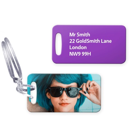 (9cm x 4.5cm) Purple with Clear Loop (Personalised with Text)