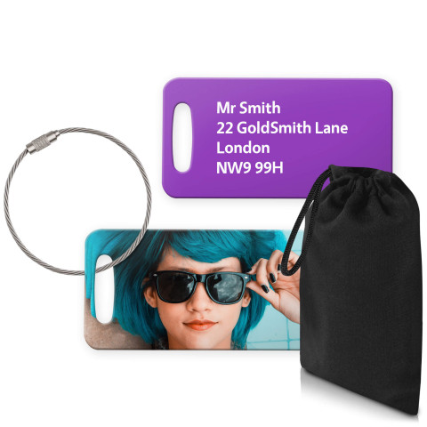 (9cm x 4.5cm) Purple with Metal Loop (Personalised with Text) with Small Black Storage Pouch