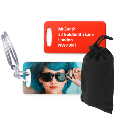 (9cm x 4.5cm) Red with Clear Loop (Personalised with Text) with Small Black Storage Pouch