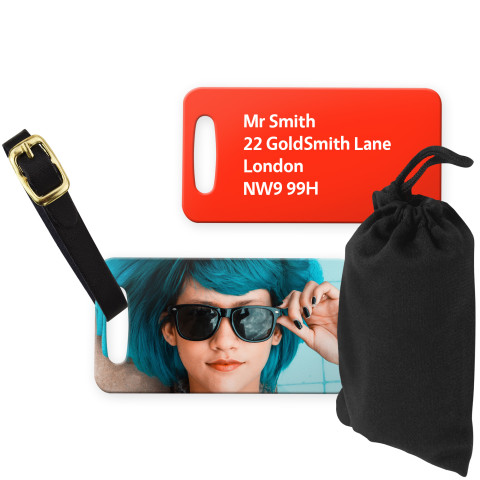 (9cm x 4.5cm) Red with Leather Strap (Personalised with Text) with Small Black Storage Pouch