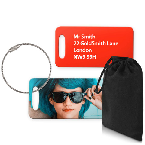 (9cm x 4.5cm) Red with Metal Loop (Personalised with Text) with Small Black Storage Pouch