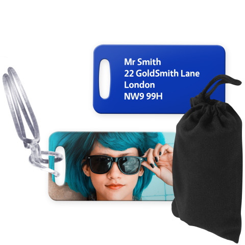 (9cm x 4.5cm) Royal Blue with Clear Loop (Personalised with Text) with Small Black Storage Pouch
