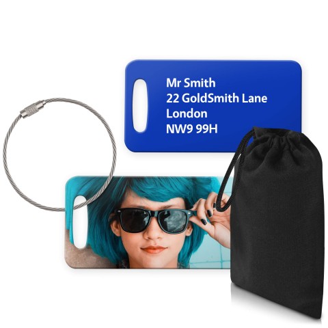 (9cm x 4.5cm) Royal Blue with Metal Loop (Personalised with Text) with Small Black Storage Pouch