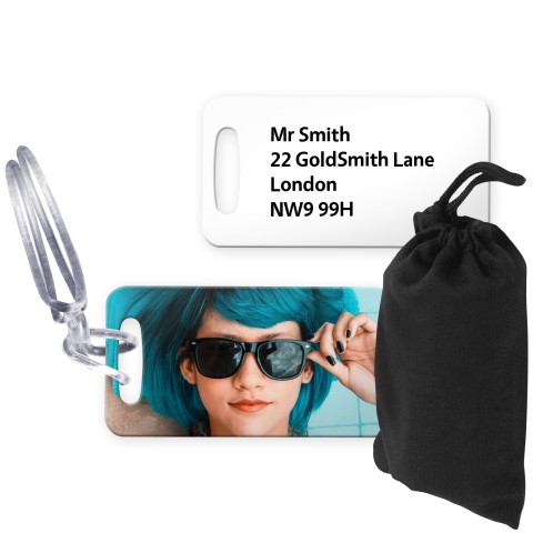 (9cm x 4.5cm) White with Clear Loop (Personalised with Text) with Small Black Storage Pouch