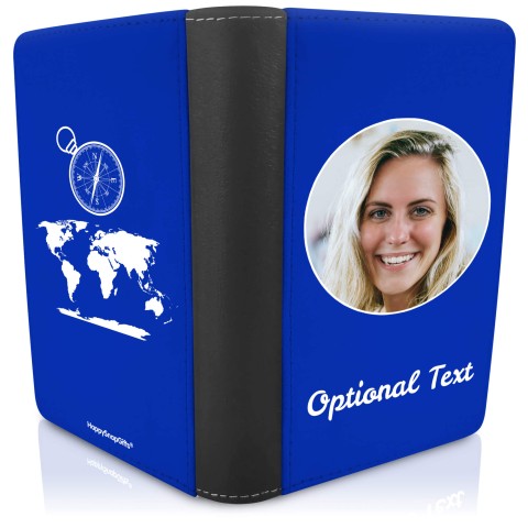 (UK Standard 21cm) (Globe and Compass Icon) Royal Blue (Personalised with Text)