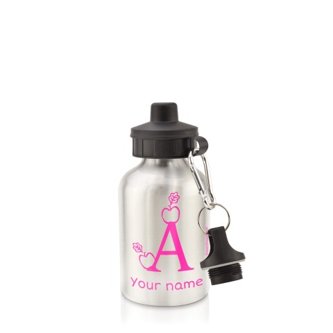 in Silver (400ml) with Screw Cap with Alphabet Theme Hot Pink (Fuchsia) (Personalised with Text)