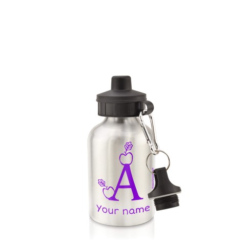 in Silver (400ml) with Screw Cap with Alphabet Theme Purple (Personalised with Text)