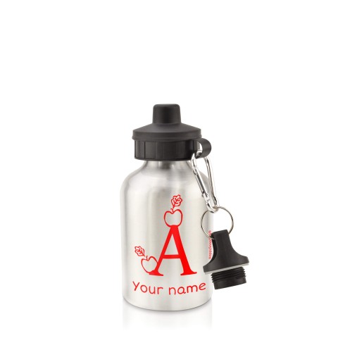 in Silver (400ml) with Screw Cap with Alphabet Theme Red (Personalised with Text)