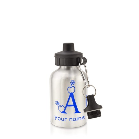 in Silver (400ml) with Screw Cap with Alphabet Theme Royal Blue (Personalised with Text)