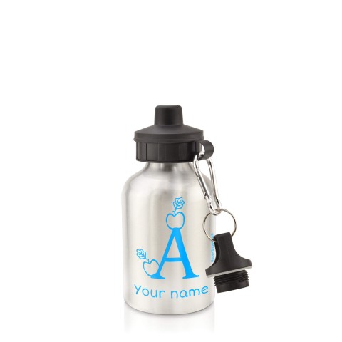 in Silver (400ml) with Screw Cap with Alphabet Theme Sky Blue (Personalised with Text)