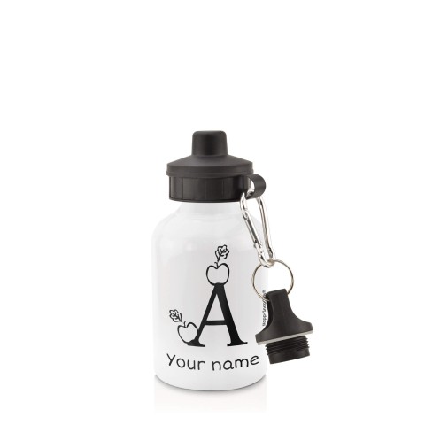 in White (400ml) with Screw Cap with Alphabet Theme Black (Personalised with Text)