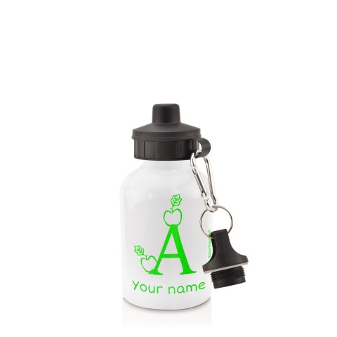 in White (400ml) with Screw Cap with Alphabet Theme Bright Green (Personalised with Text)
