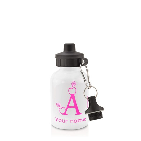 in White (400ml) with Screw Cap with Alphabet Theme Hot Pink (Fuchsia) (Personalised with Text)