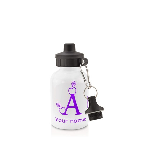 in White (400ml) with Screw Cap with Alphabet Theme Purple (Personalised with Text)