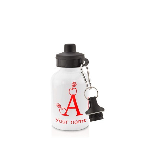in White (400ml) with Screw Cap with Alphabet Theme Red (Personalised with Text)