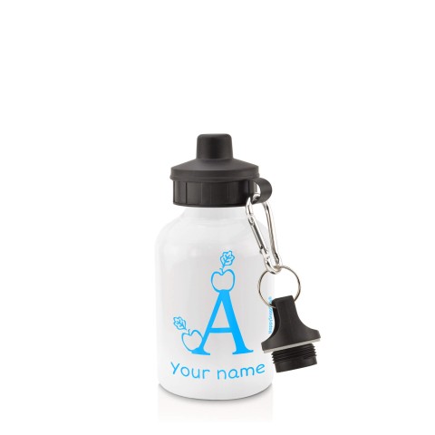 in White (400ml) with Screw Cap with Alphabet Theme Sky Blue (Personalised with Text)
