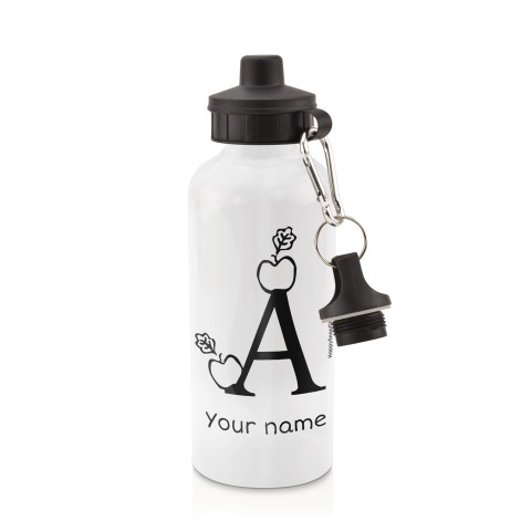 in White (600ml) with Screw Cap with Alphabet Theme Black (Personalised with Text)