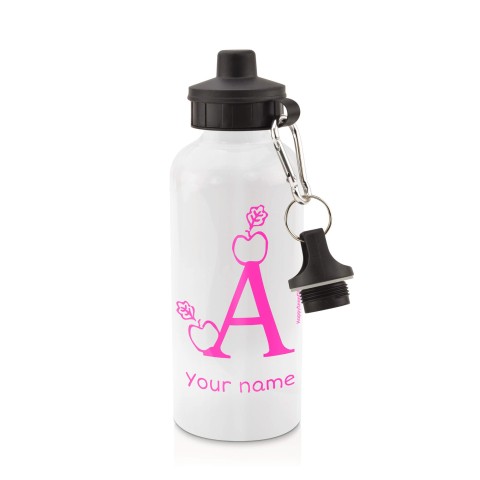 in White (600ml) with Screw Cap with Alphabet Theme Hot Pink (Fuchsia) (Personalised with Text)