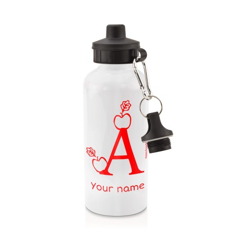 in White (600ml) with Screw Cap with Alphabet Theme Red (Personalised with Text)