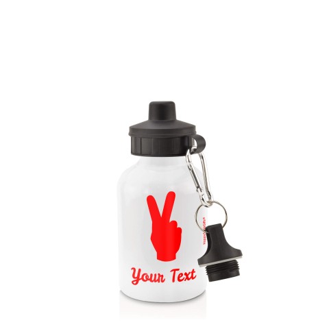 in White (400ml) with Screw Cap (Two Finger Icon) Red (Personalised with Text)