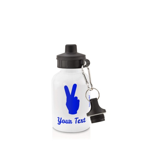 in White (400ml) with Screw Cap (Two Finger Icon) Royal Blue (Personalised with Text)