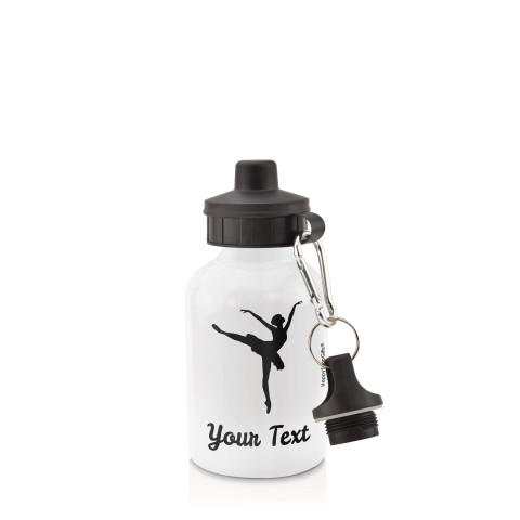 in White (400ml) with Screw Cap (Ballet Icon) Black (Personalised with Text)