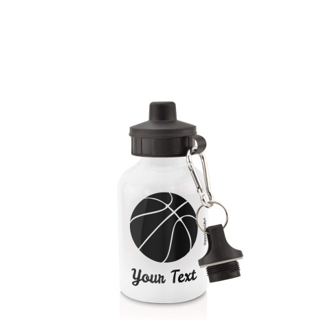 in White (400ml) with Screw Cap (Basketball Icon) Black (Personalised with Text)