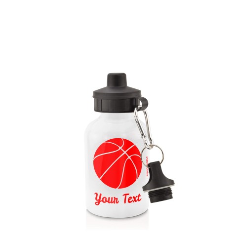 in White (400ml) with Screw Cap (Basketball Icon) Red (Personalised with Text)