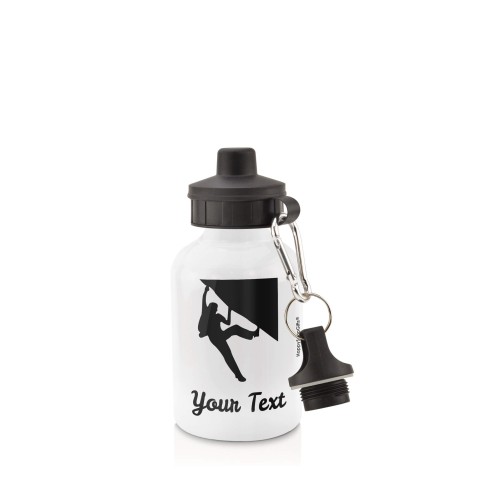 in White (400ml) with Screw Cap (Climbing Icon) Black (Personalised with Text)