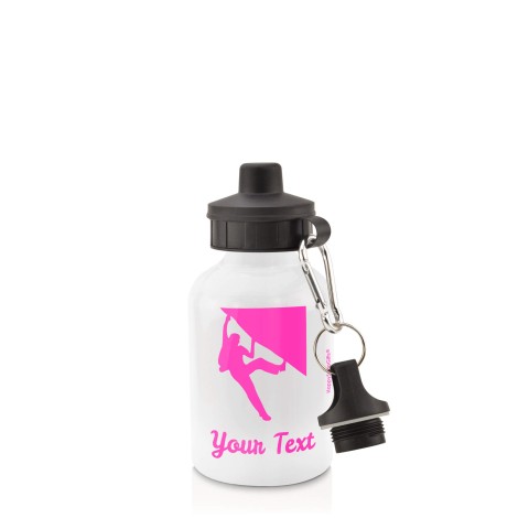in White (400ml) with Screw Cap (Climbing Icon) Hot Pink (Fuchsia) (Personalised with Text)