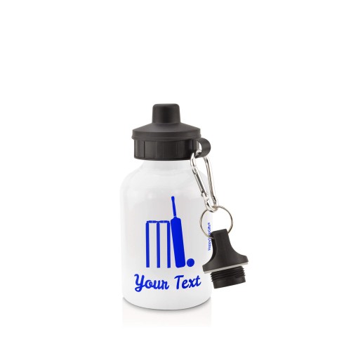 in White (400ml) with Screw Cap (Cricket Icon) Royal Blue (Personalised with Text)