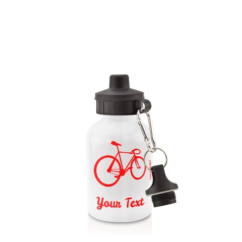 in White (400ml) with Screw Cap (Cycling Icon) Red (Personalised with Text)