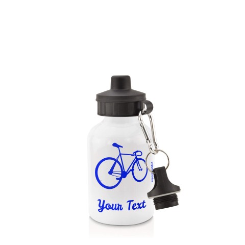 in White (400ml) with Screw Cap (Cycling Icon) Royal Blue (Personalised with Text)