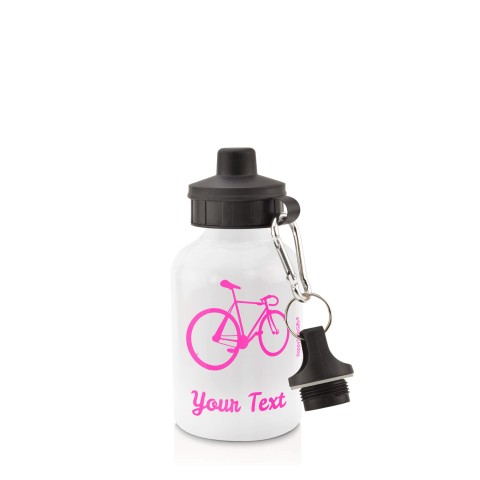 in White (400ml) with Screw Cap (Cycling Icon) Hot Pink (Fuchsia) (Personalised with Text)